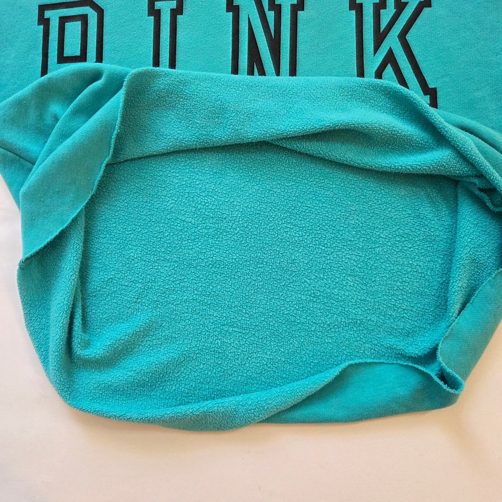 Victorias Secret PINK Hoodie Teal Blue Love Pink Graphic High Low Hem Large - Picture 9 of 10